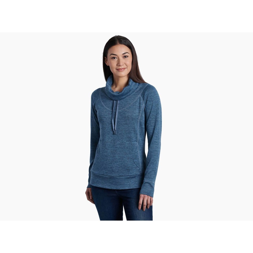 Kuhl Lea Pullover Sweatshirt Navy Blue Cowl Drawstring Neck Front Pockets Sz L